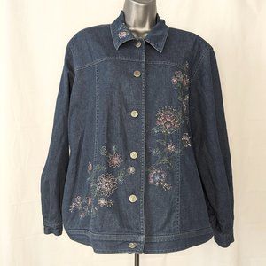 Alfred Dunner Denim Jacket Embroidered Floral Women's Size 14